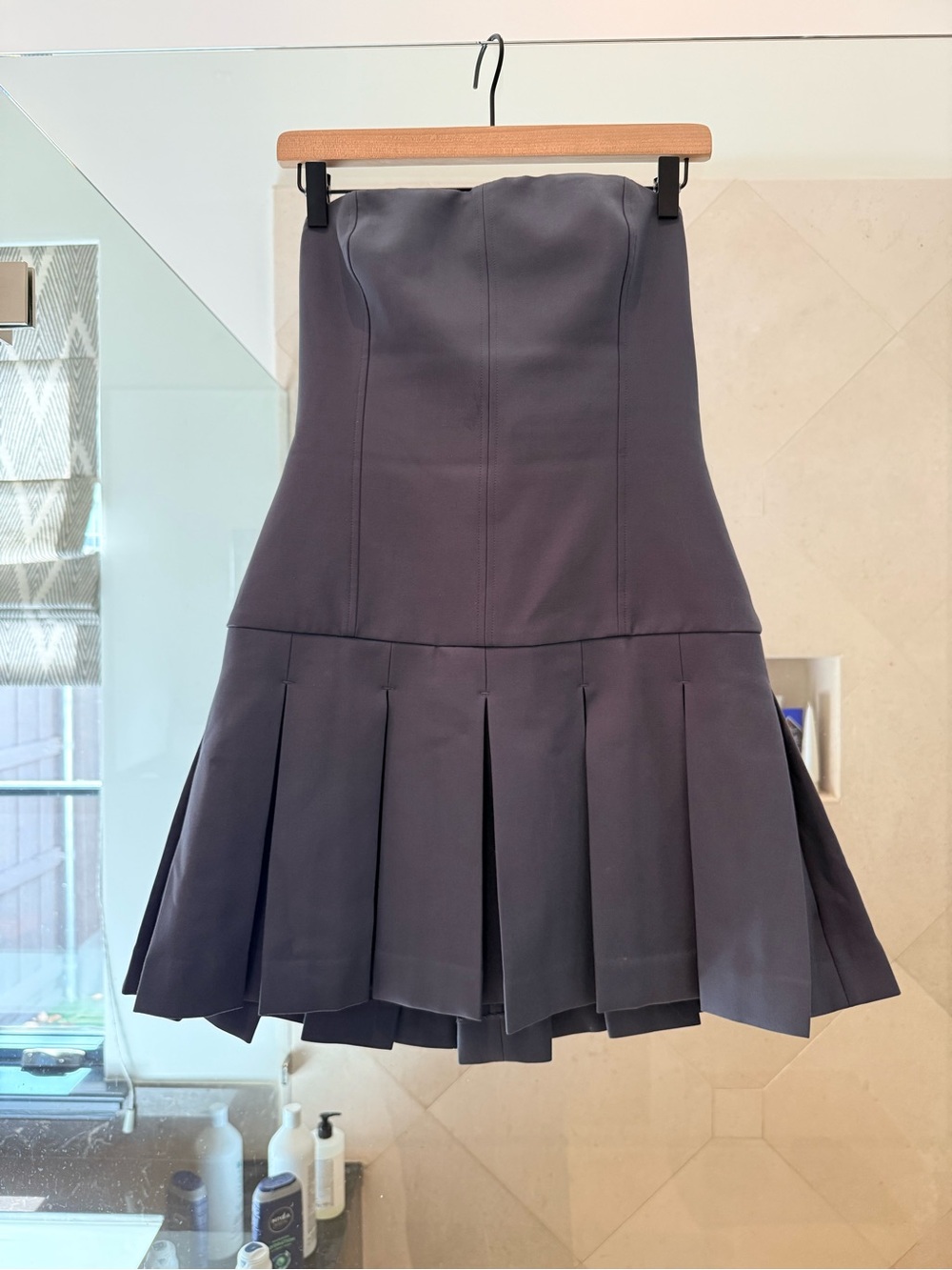 ARITZIA Wilfred blue gray Strapless Pleated Skirt Dress